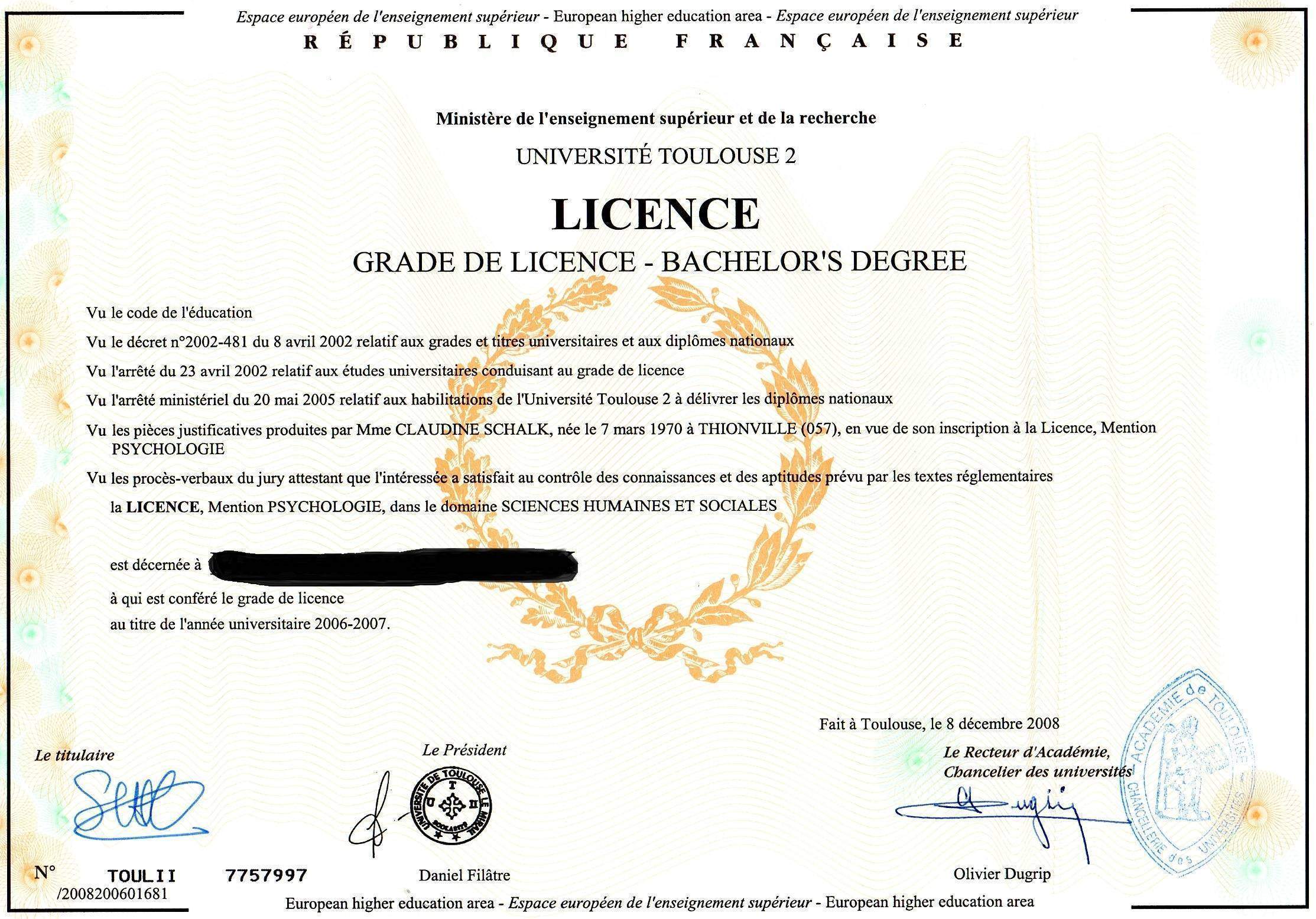 Licence psychologie
